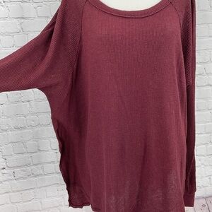Out From Under Urban Outfitters Side Slit Burgundy Red Thermal Long Sleeve Top